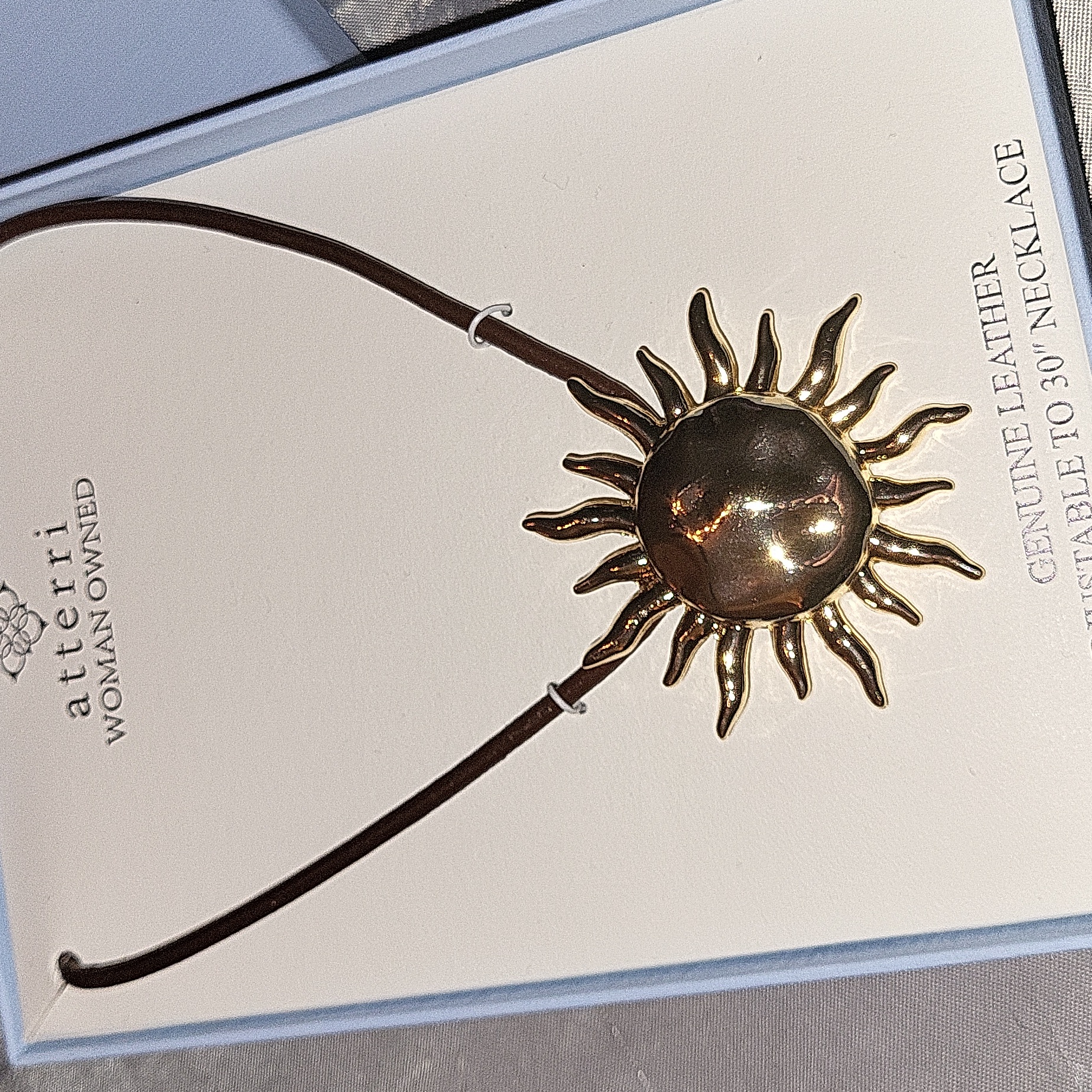 Atterri Sunburst Pendant Necklace In Gold And Brown Adjustable Length Bnib Ta M